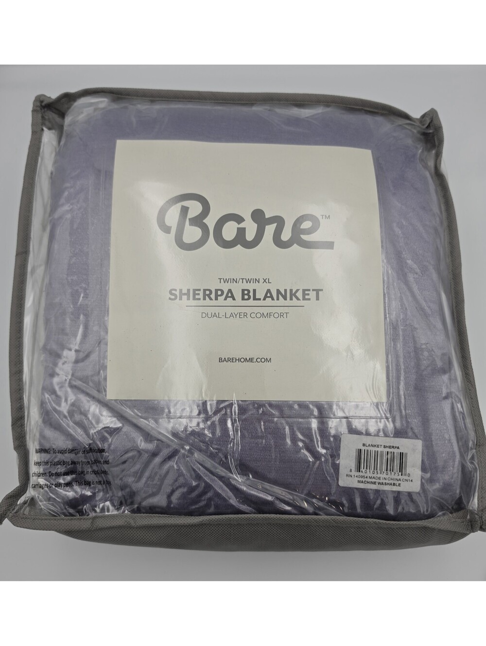 Bare Dual-layer Comfort Sherpa Throw Blanket , Light Gray New NIP